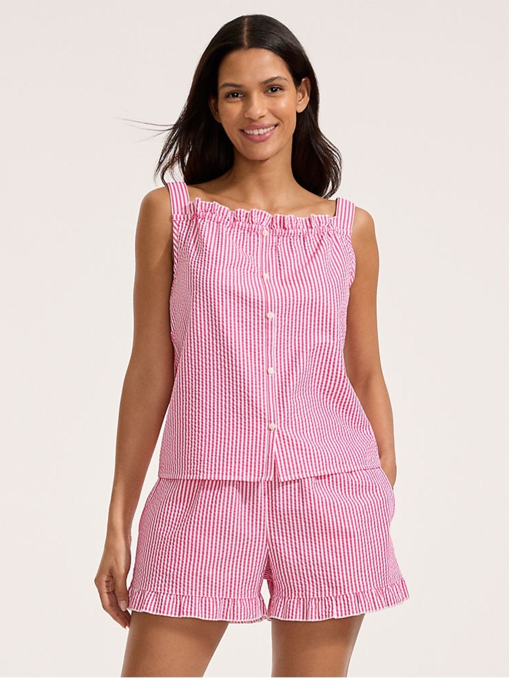Land's End Pink and White Seersucker Pajama Set sz 1X